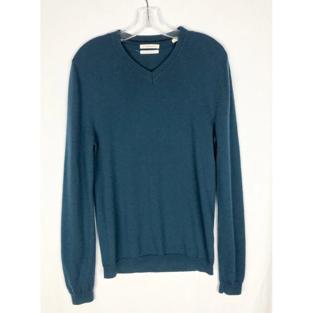 Esprit‎ Blue Long Sleeve V-Neck Knit Sweater Mens Size S 100% merino wool